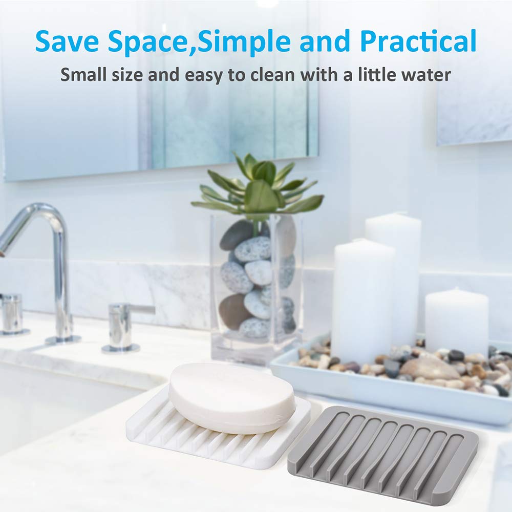 2PCS Mcyye Self-Draining Soap Dishes, Premium Silicone Holder for Bathroom, Kitchen, Tub, Razor & Sponges, Extends Soap Life, Easy to Clean