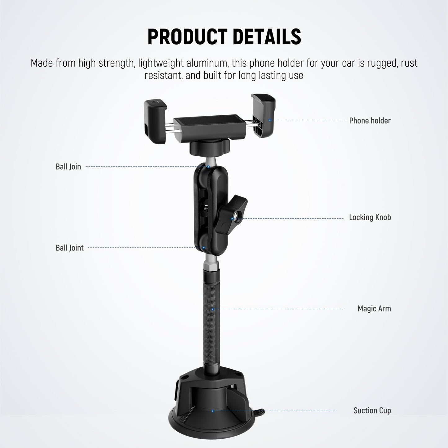 NEEWER Phone Holder for Your Car, 360° Rotating Vacuum Suction Cup Metal Cell Phone Mount Extended Magic Arm Compatible with iPhone Samsung…