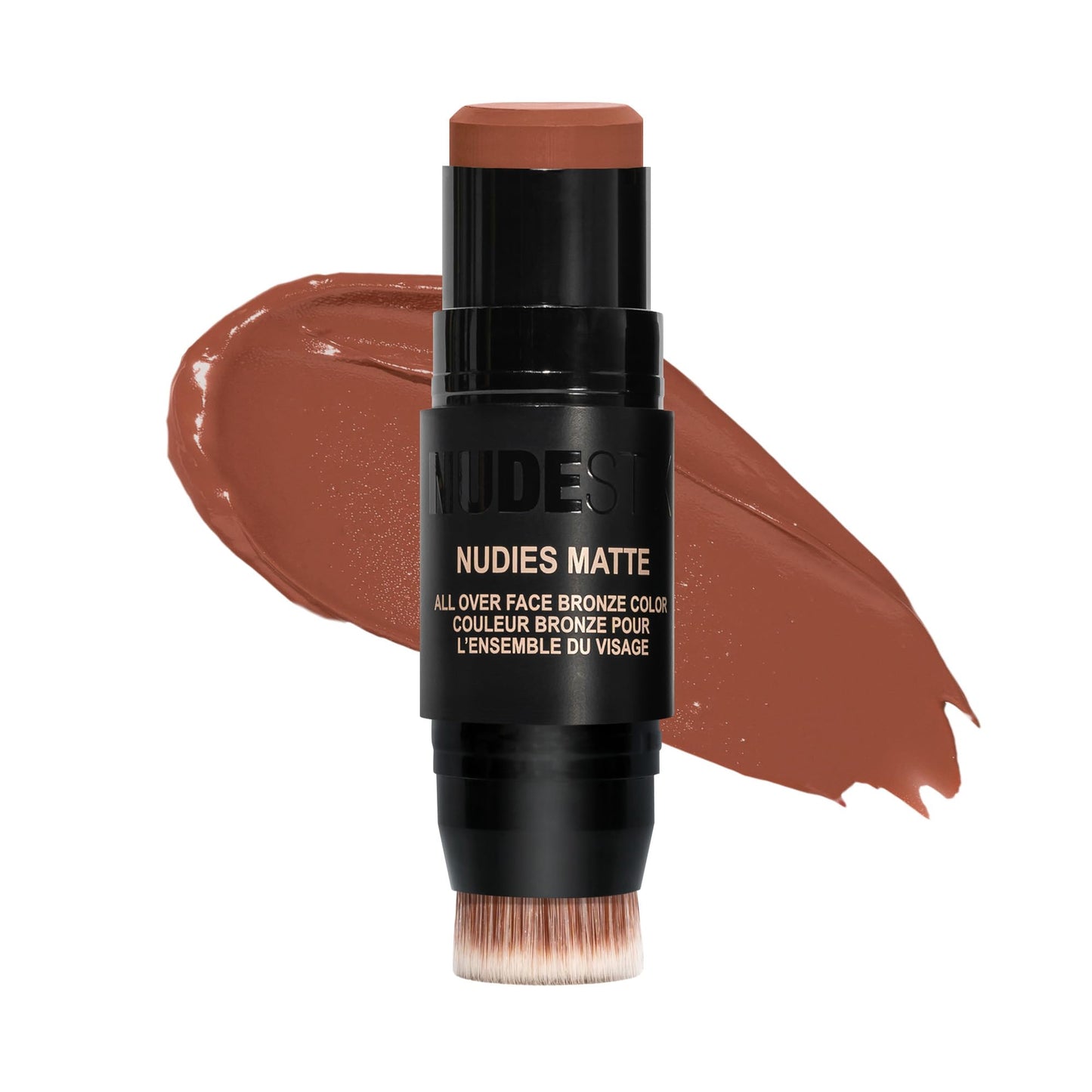 Nudestix Nudies Bronze All Over Matte Bronzing Stick - 3-in-1 Cream Bronzer for Cheeks, Eyes & Lips with Built-In Brush | Natural Contour & Sun-Kissed