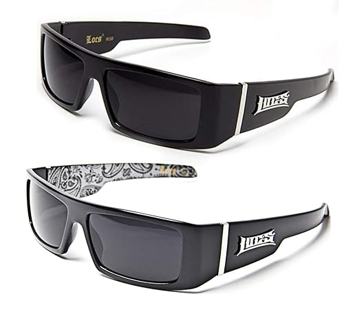 Locs Gangsta Sunglasses Various Combos 58 Style (2 Pack Black Plain and White Bandana)