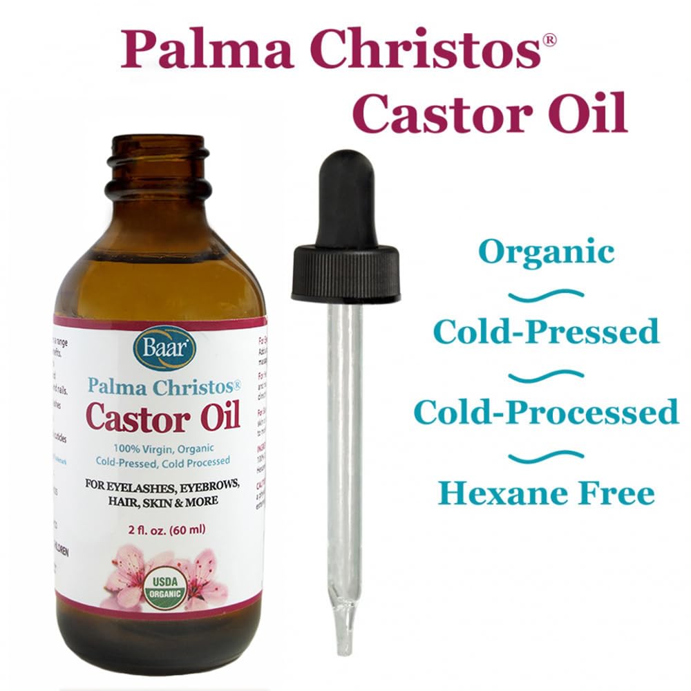Baar Palma Christos Castor Oil, Organic, 100% Pure, Cold-Pressed, Hexane-Free Products. Helps with Conditions for Hair Growth for Eyebrows, Hair