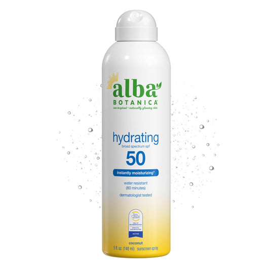 Alba Botanica Sunscreen Spray for Face and Body, Broad Spectrum SPF 50 Sunscreen, Hawaiian Coconut, Water Resistant and Biodegradable, 5 fl. oz.