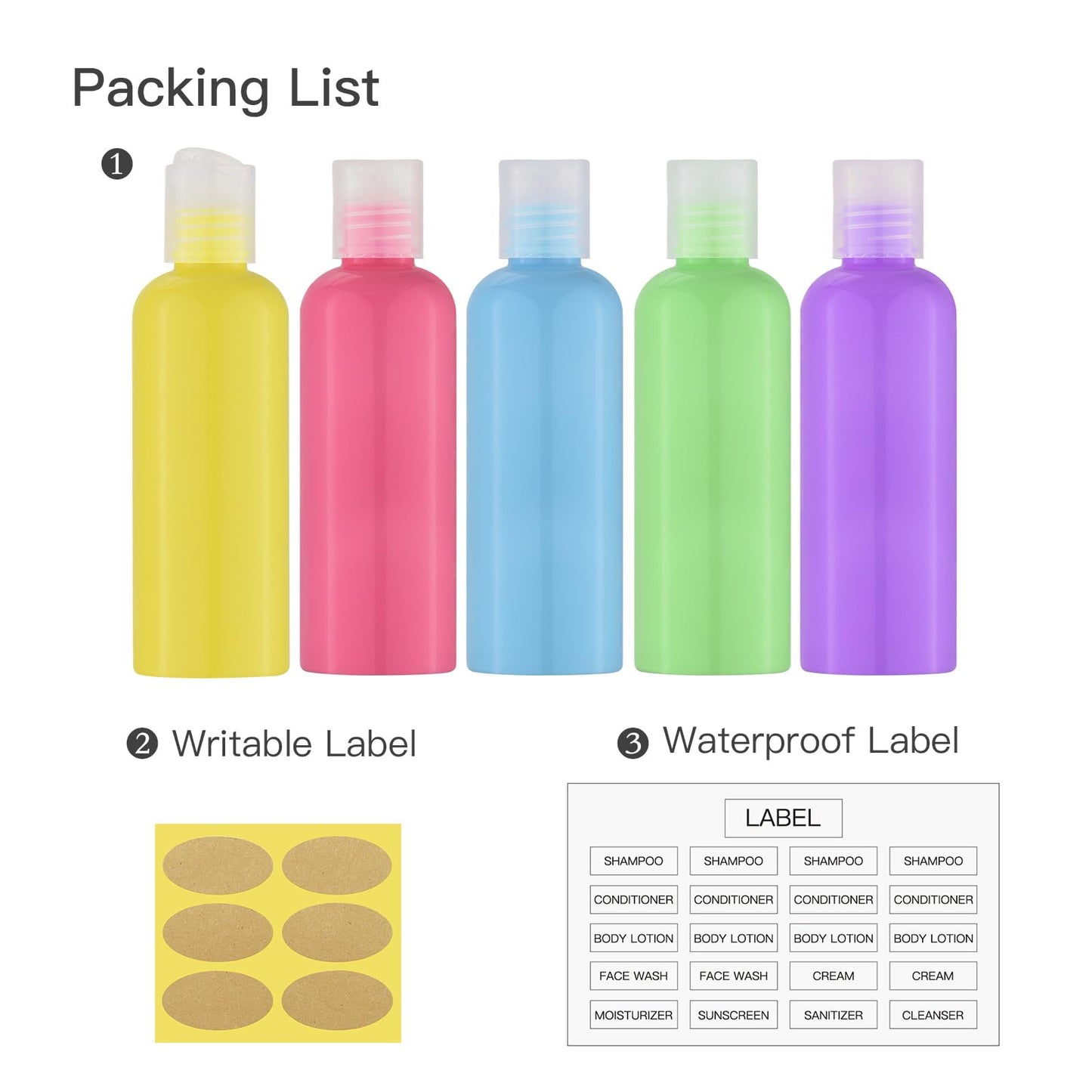 Travel Bottles for Toiletries 3.4 oz - Travel Size Containers for Shampoo Plastic - Small Empty Lotion Squeeze Bottle for Liquid TSA Approved - Leak