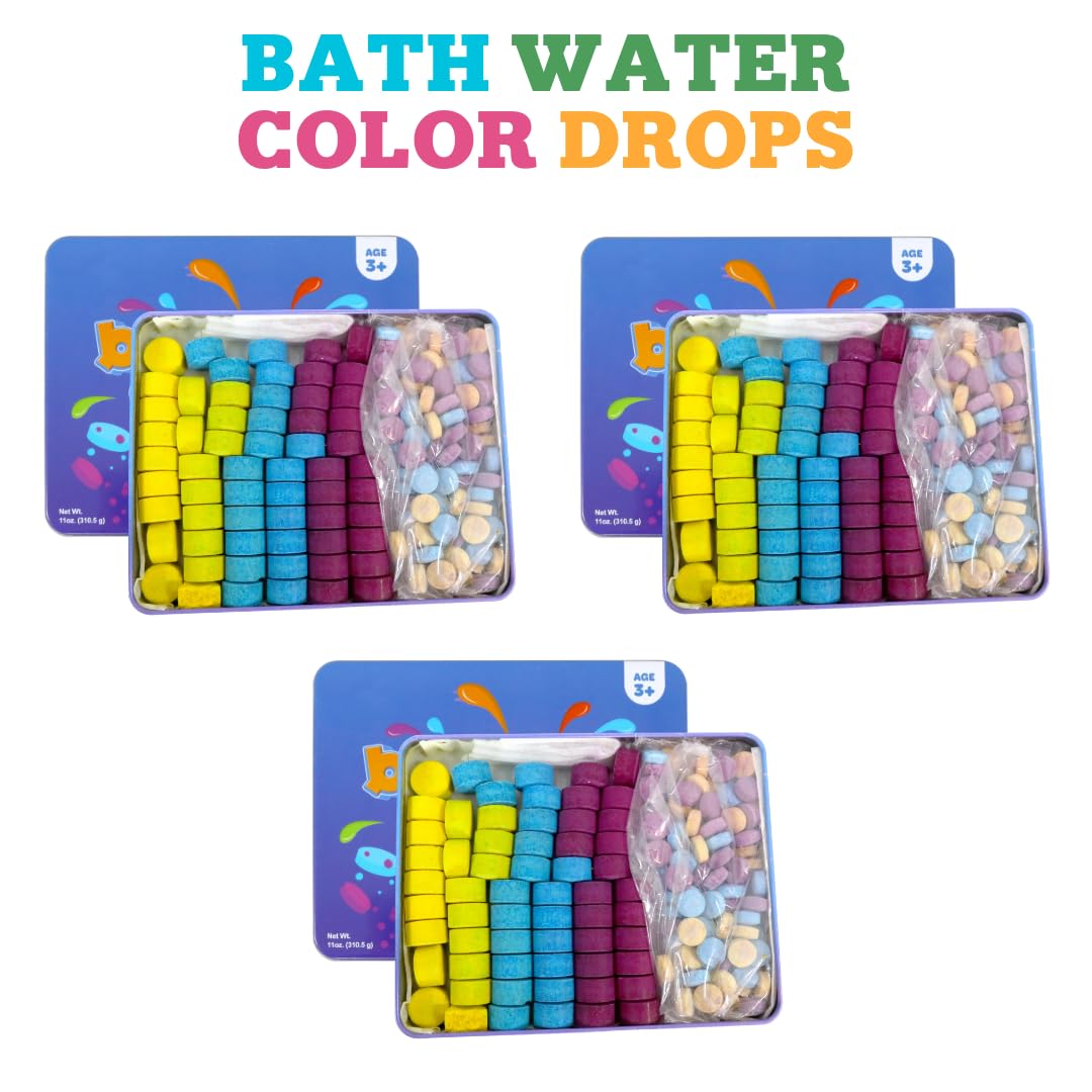 Kid Made Modern Bath Color Tablets for Kids - 450 Non Toxic Bath Drops for Toddlers Blue, Yellow, Pink, and Purple Bathtub Color Fizzies Tablets…