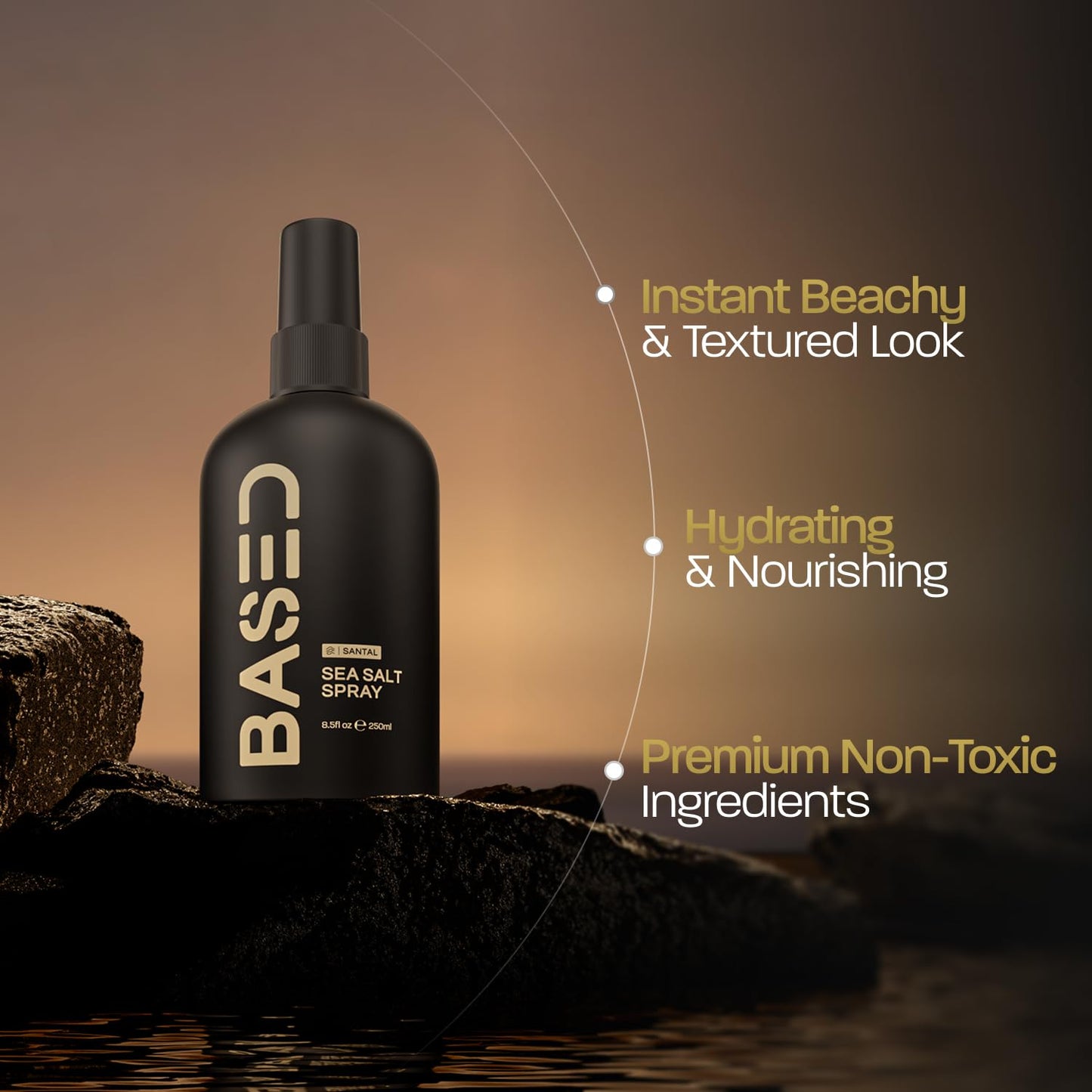 BASED Sea Salt Spray, Natural Finish Sea Salt Spray for Hair, Volume & Texture, Infused with Kelp & Vitamin B5, Light & Non-Greasy, Paraben Free, No Beauty and Personal Care BASED BODYWORKS