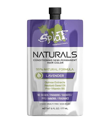Splat Naturals Semi-Permanent Hair Color, Lavender, 6 fl. oz., 95% Natural Hair Dye Formula Lasts Up to 30 Washes, Vegan & Cruelty-Free Semi Permanent