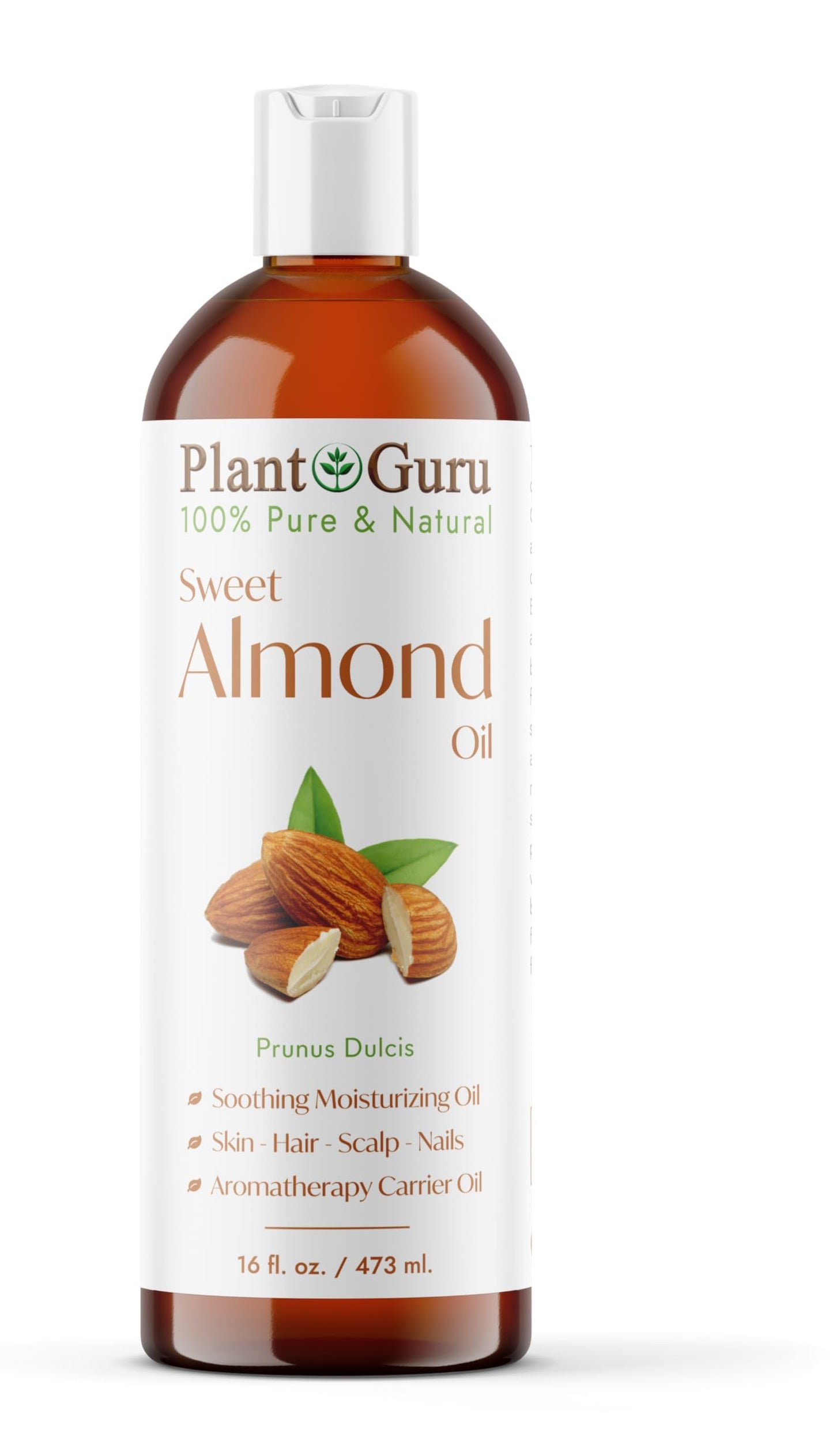 Plant Guru Sweet Almond Oil 16 fl. oz. Cold Pressed Carrier 100% Pure Natural For Skin, Body, Face, and Hair Growth Moisturizer. Great For Creams Beauty & Personal Care Plant Guru