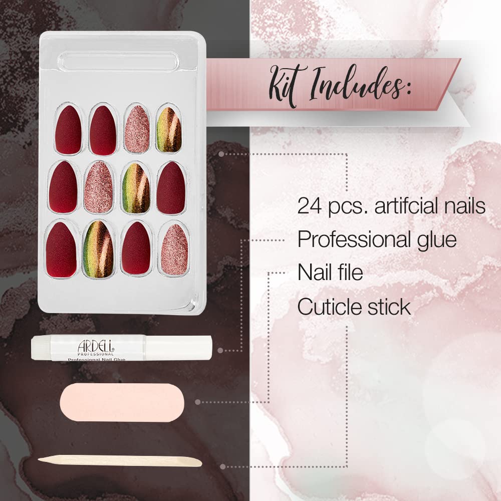Ardell Nail Addict Premium Press On Nails - Long Coffin Fake Nails, Iridescent and Pink Accents, 24-Pc Diy Nail Extensions with Glue, Cuticle Stick Beauty & Personal Care Ardell