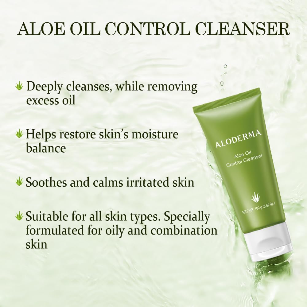 Aloderma Oil Controlling Facial Cleanser Made within 12 Hours of Harvest with Organic Aloe Vera - Clear Breakouts - Wintergreen to Help Purify