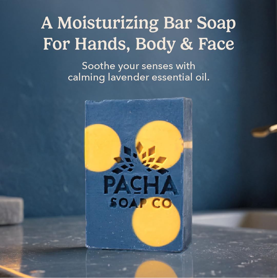 Pacha Soap Co. Bar Soap - Lavender & Blue Tansy, Clary Sage, Lavender, and Patchouli Scented, Handcrafted Face & Body Wash, Essential Oils Beauty & Personal Care Pacha Soap Co