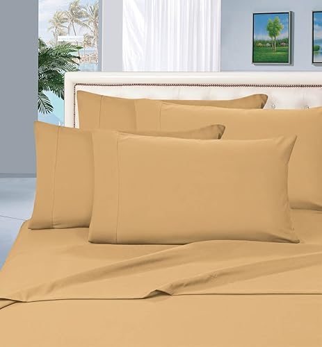 Elegant Comfort 1500 Premier Wrinkle & Fade Resistant Hotel Quality Ultra Soft Luxurious 4-Piece Bed Sheet Set, Full, Camel-Gold