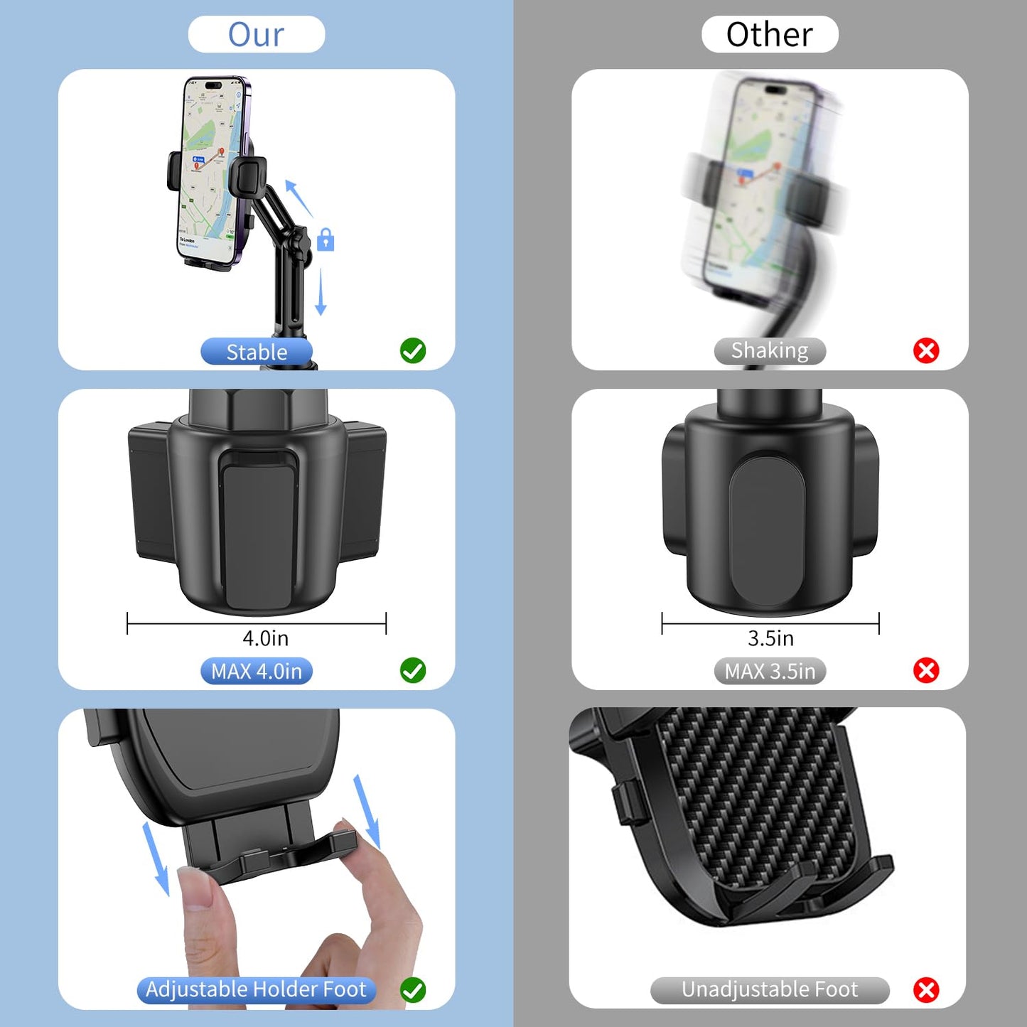 bokilino Cup Phone Mount for Car, [Upgraded Version] Universal Cup Phone Cradle Holder with Long and Adjustable Neck, Friendly Compatible with Cell…