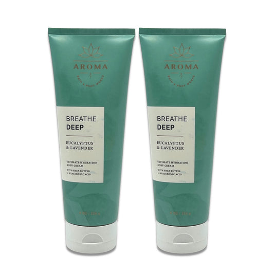 Bath & Body Works - Aromatherapy - Breathe Deep Eucalyptus & Lavender - Ultimate Hydration Body Cream - Pack of 2-8oz