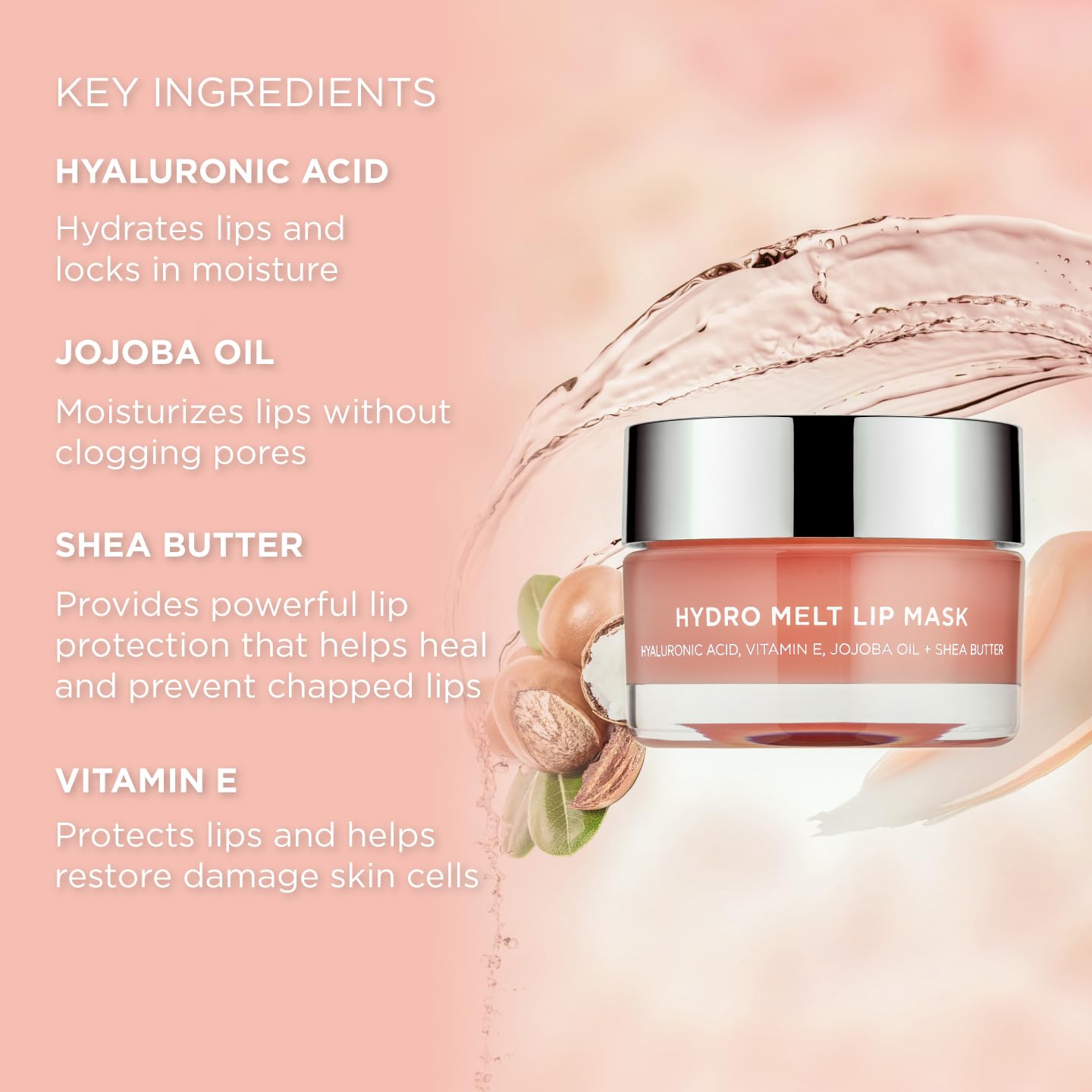 Sigma Beauty Hydro Melt Lip Mask - Hush - Lip Sleep Mask or Day Mask - Plumps, Hydrates and Adds Shine - Leave On Lip Mask with Hyaluronic Acid