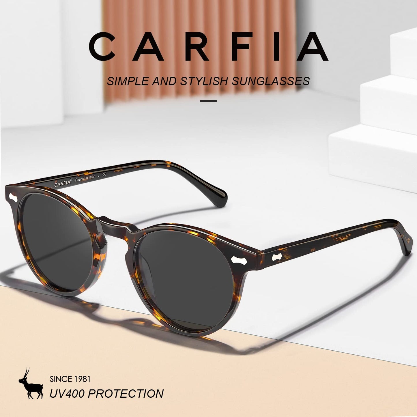 CARFIA Polarized Sunglasses for Women UV Protection Small Face Acetate Frame CA5288