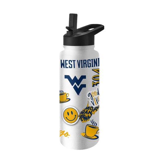 Logo Brands NCAA West Virginia Mountaineers 34oz Native Quencher Bottle - Double-Wall Insulated, Stainless Steel, No-Spill Lid, Easy Carry Handle