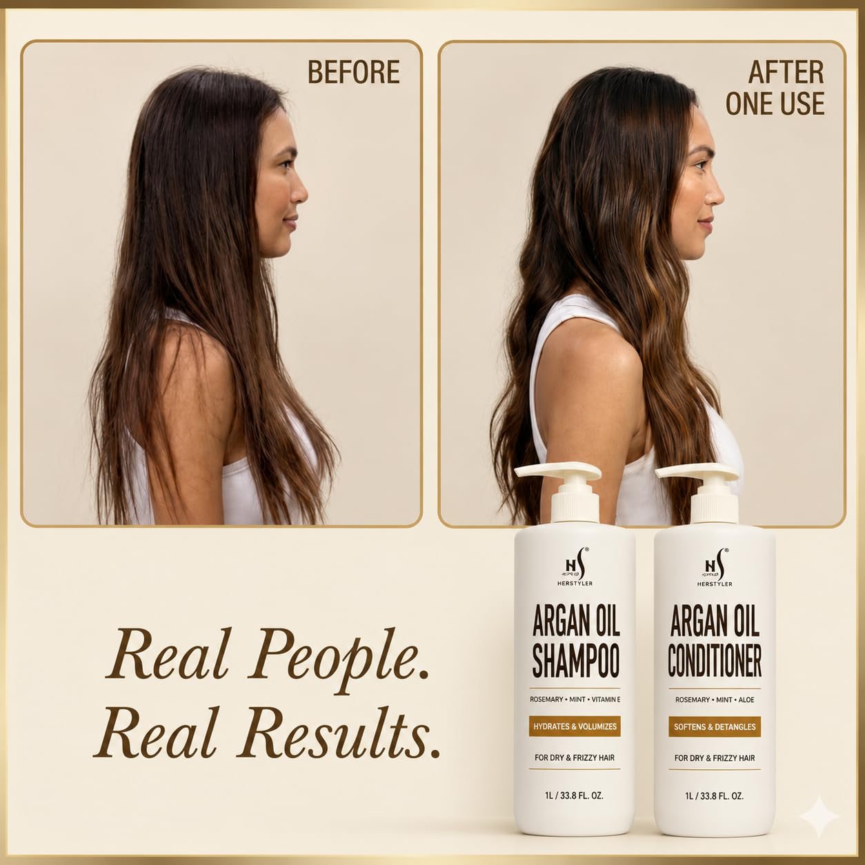 HerStyler Argan Oil Shampoo & Conditioner Set - Hydrating & Moisturizing for Dry, Damaged Hair - With Argan, Rosemary & Aloe - For Men & Women - 33.8