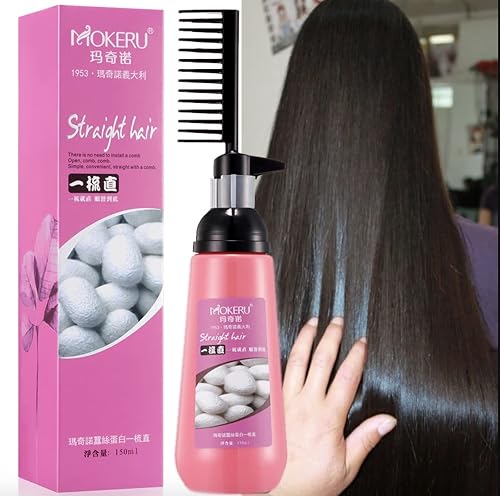 Mokeru 150ml Easy Using Smooth Hair Straightening Cream Nourishing Straight Hair Cream Treatment With Brush, Hair Straightening Treatment For Curly