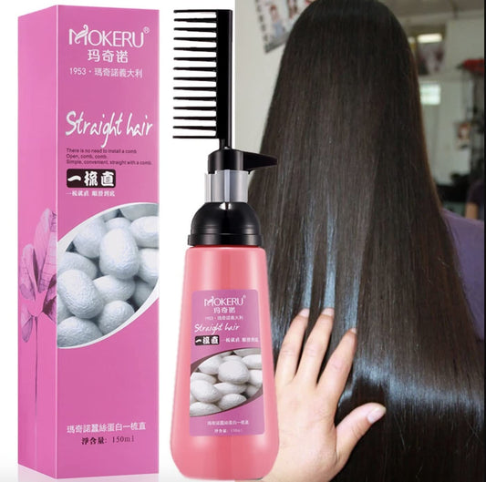 Mokeru 150ml Easy Using Smooth Hair Straightening Cream Nourishing Straight Hair Cream Treatment With Brush, Hair Straightening Treatment For Curly