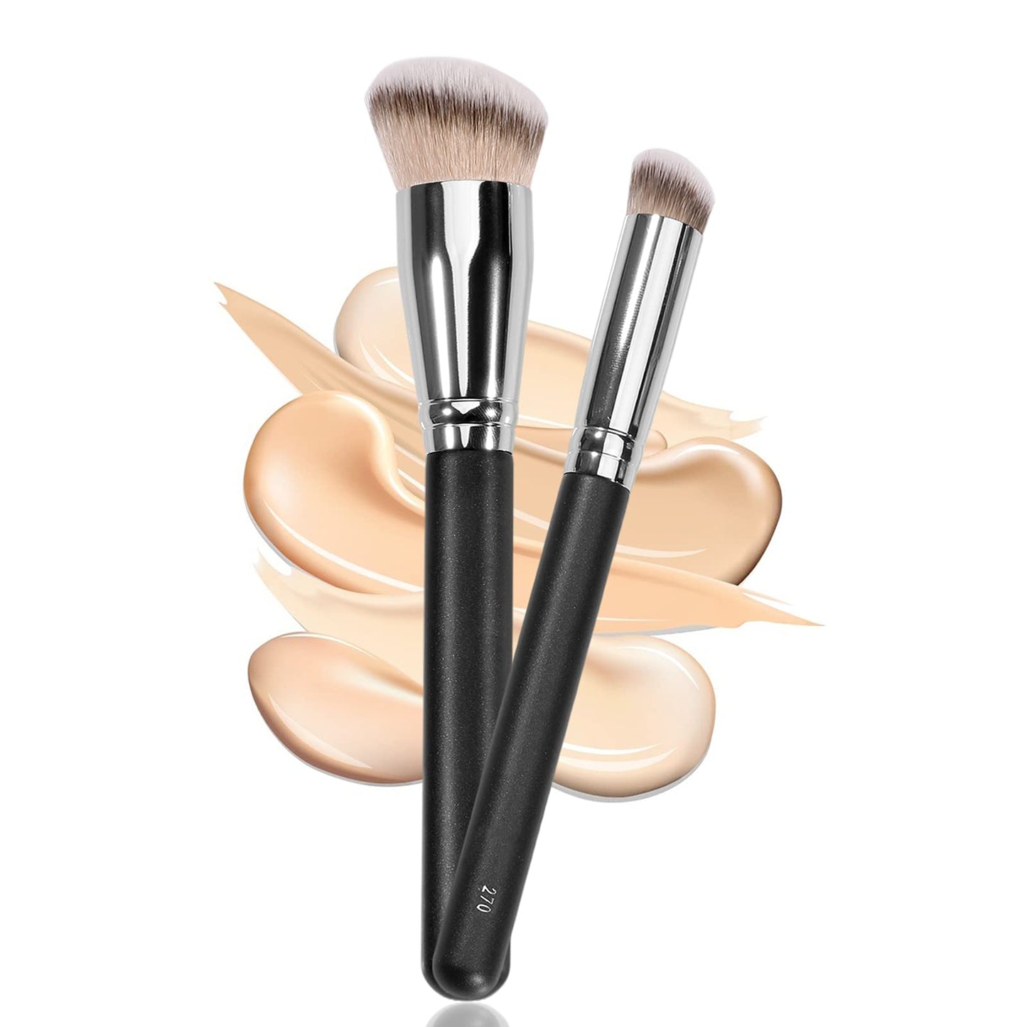 Kugge Under Eye Concealer Brush & Foundation Brush for Liquid Makeup, 2PCS Dense Synthetic Angled Kabuki Blending Makeup Brush, for Liquid, Cream