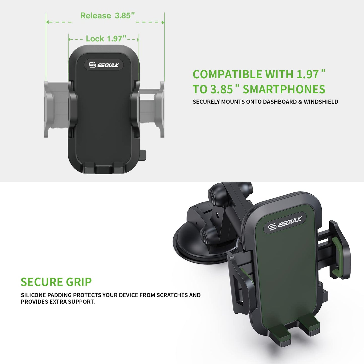 Esoulk Heavy Duty Car Phone Holder with Suction Cup for Windshield, Window, Dashboard Universal Cradle Mount Fits Most Auto Truck Holds iPhone GPS…