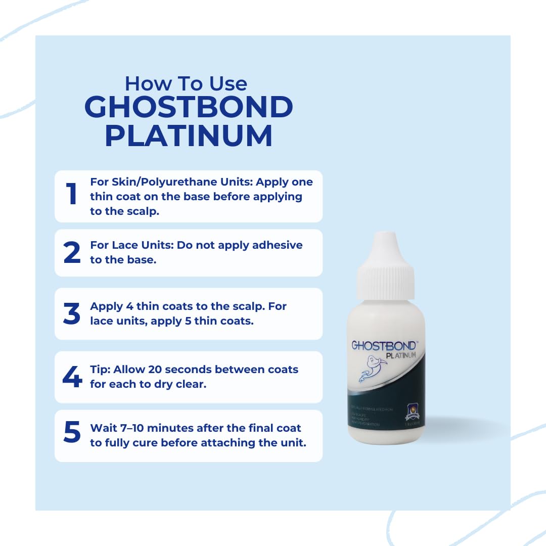GHOSTBOND Platinum Water Resistant Wig Glue for Extreme Heat - 1.3oz - Hair Replacement Adhesive for Poly and Lace Wigs. Invisible Bonding Hair