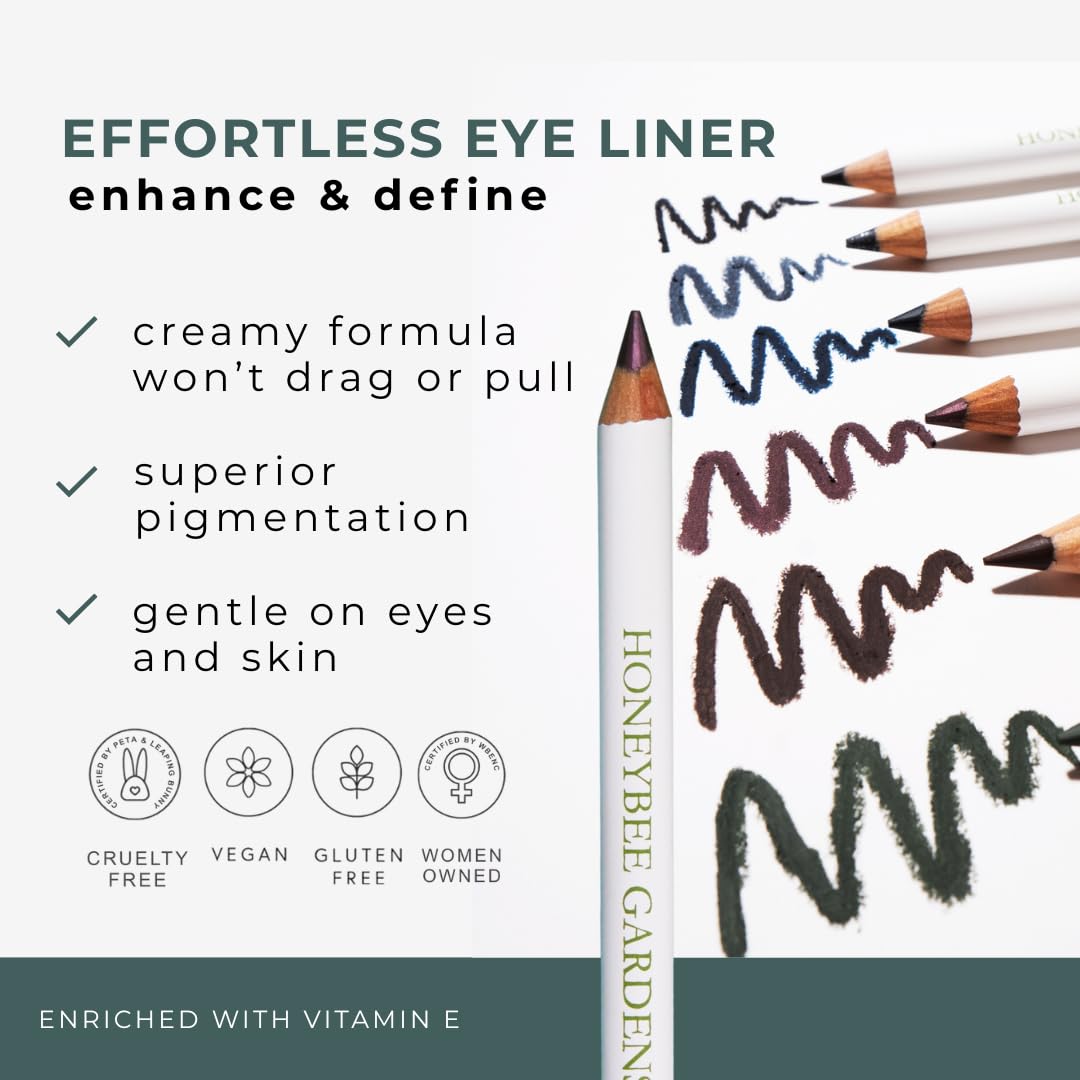 Honeybee Gardens Effortless Eyeliner Pencil in Belgian Chocolate, Rich Pigmentation, Smooth, Long-Wearing, Vegan, Gluten-Free