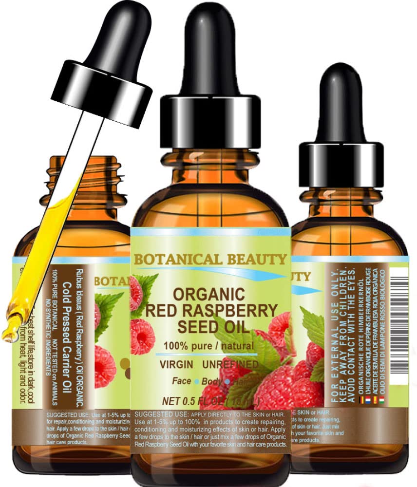 Botanical Beauty Organic RED RASPBERRY SEED OIL 100% Pure Natural Undiluted Virgin Unrefined Cold Pressed Carrier Oil for Face, Skin, Hair, Lip, Nails