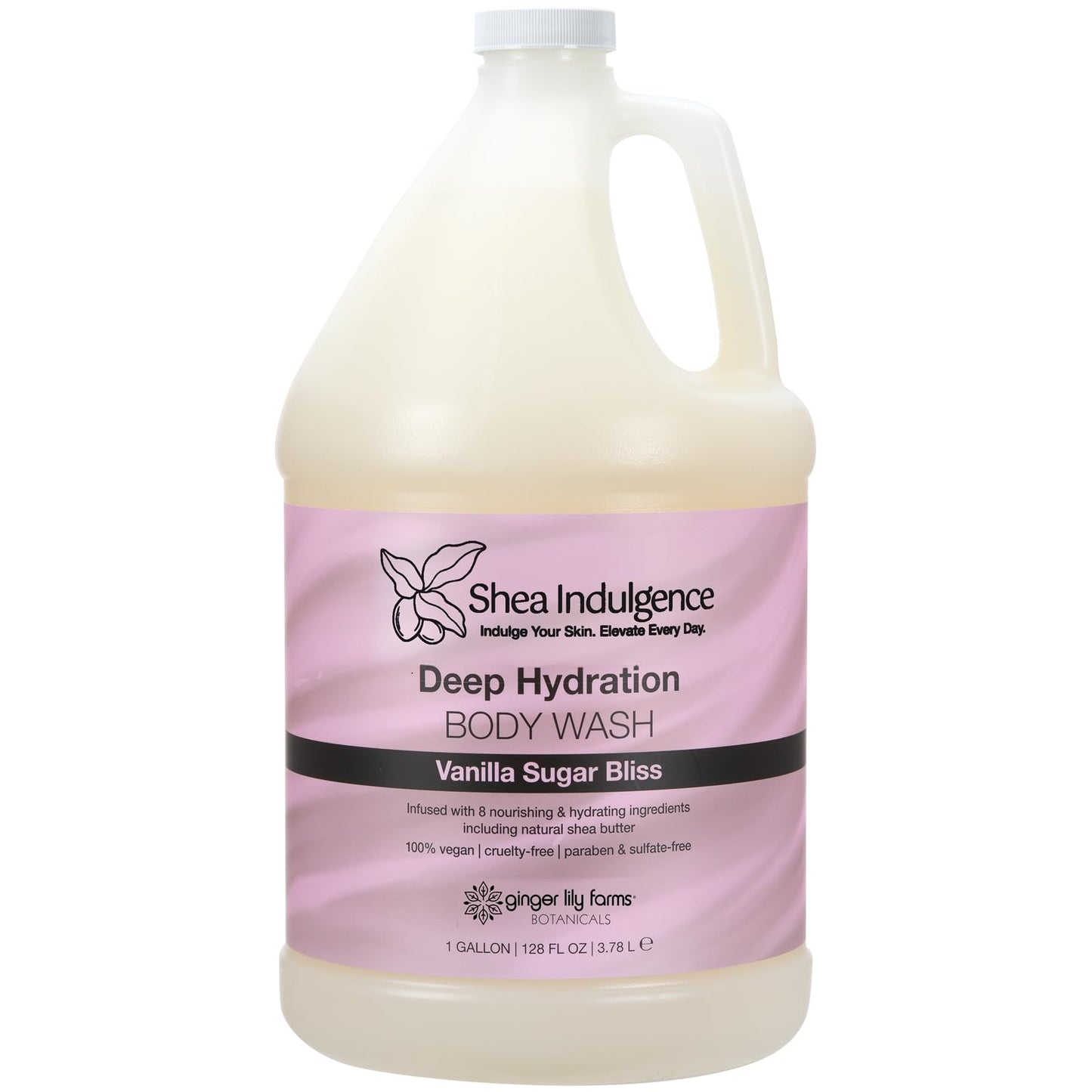 Ginger Lily Farms Botanicals Shea Indulgence Deep Hydration Body Wash, 100% Vegan & Cruelty-Free, Vanilla Sugar Bliss Scent, 1 Gallon (128 fl oz)