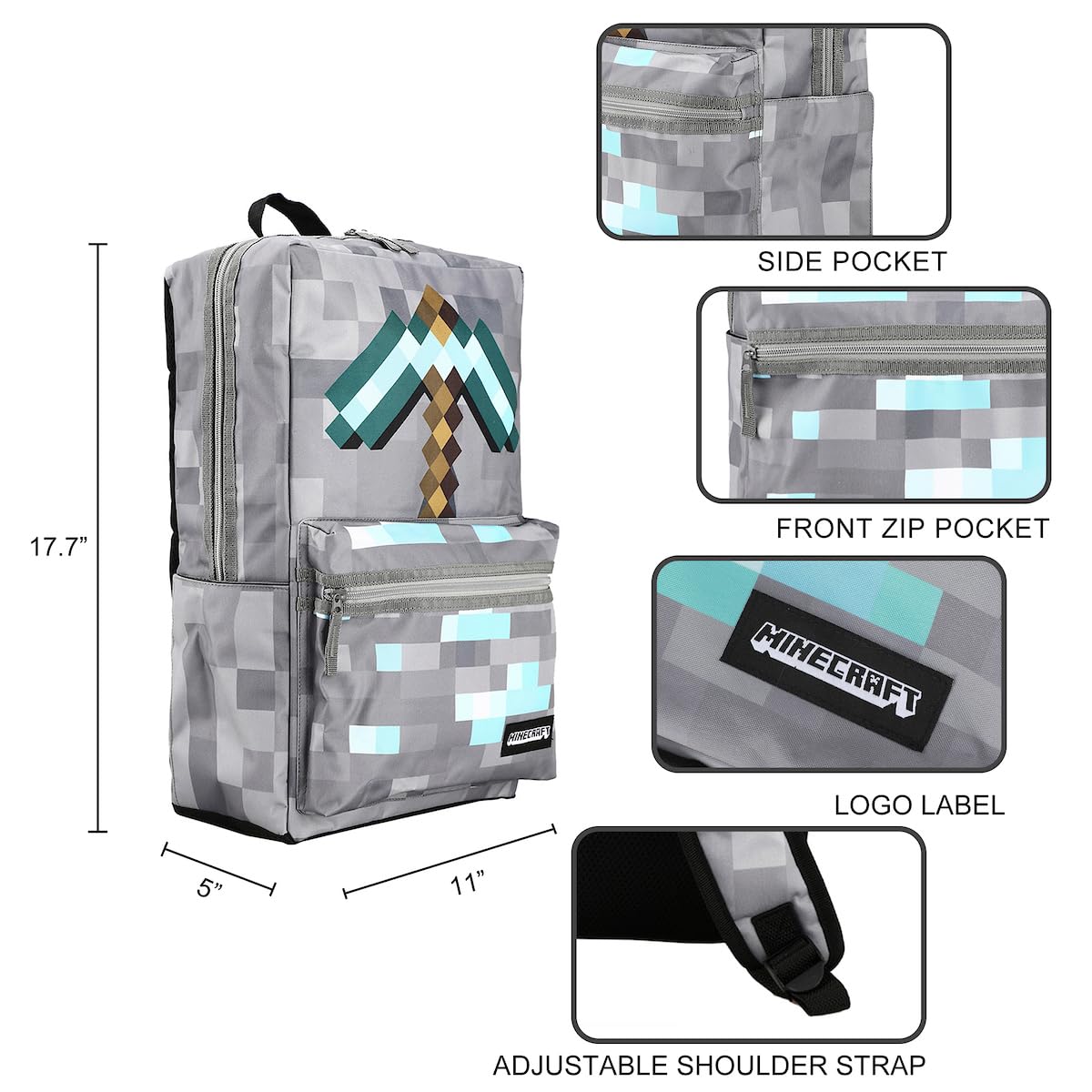 Minecraft Axe Print Gray Backpack
