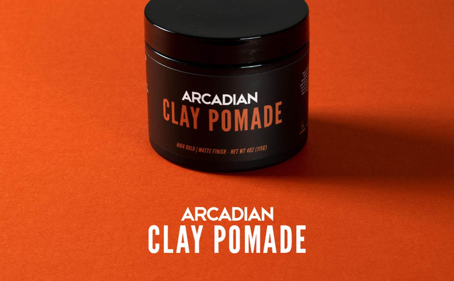 Arcadian Grooming Clay Pomade for Men - Vegan Matte Finish, Strong High Hold, 4oz