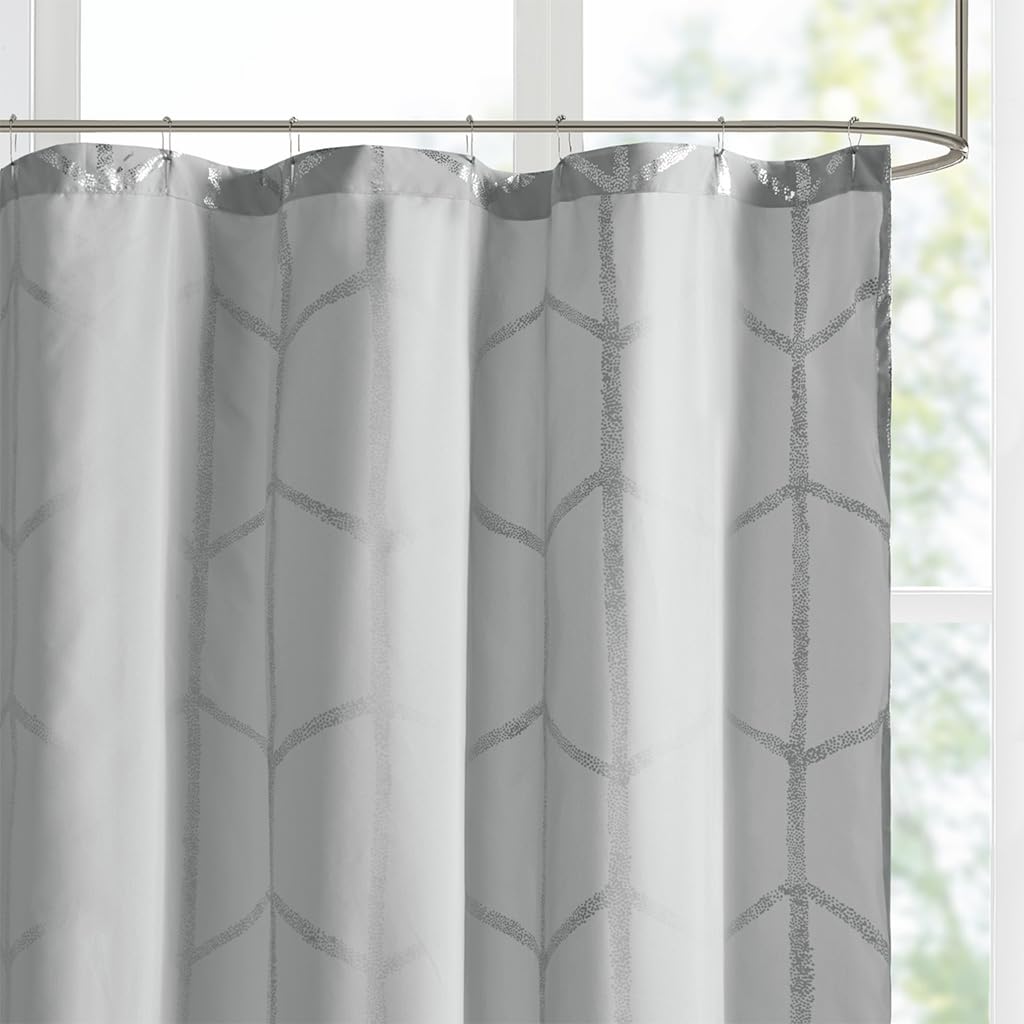 Intelligent Design Raina Shower Curtain Printed Geometric Metallic Machine Washable Modern Home Bathroom Decorations, 72" x 72", Grey (ID70-1292)