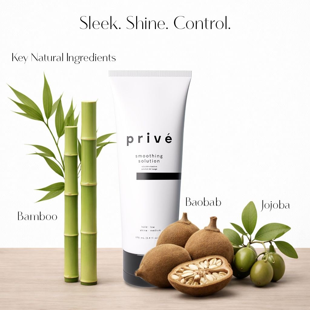 Privé Smoothing Solution - Lightweight Non-Greasy Formula with Baobab, Bamboo and Jojoba Proteins for Sleek Shiny Hair - Speeds Drying and Controls