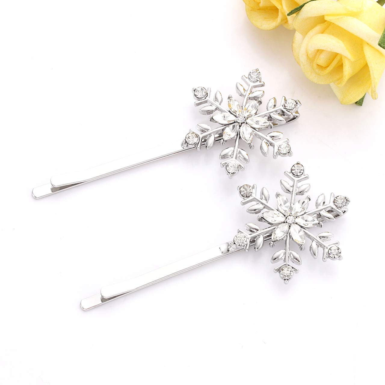 Christmas Bow Snowflake Hair Clip Hairpin Festive Gift Bows Rhinestone Snowflake Alligator Clips Xmas Holiday Party Hair Accessories Gift (Snowflake)