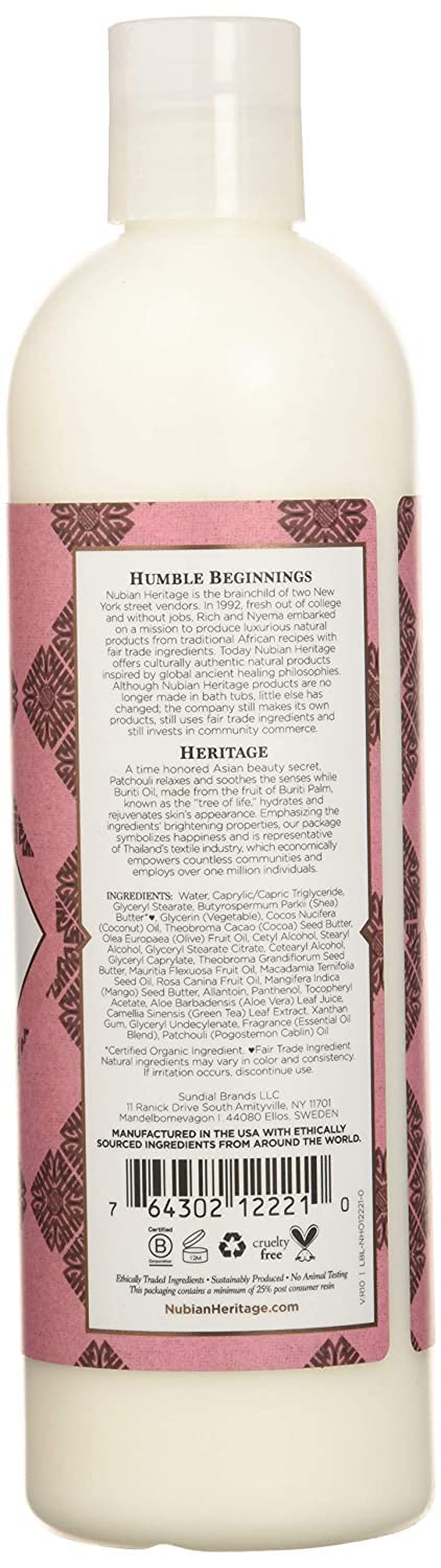 Nubian Heritage Body Lotion with Shea Butter and Rose Hips Lotion PATCHOULI & BURITI,13 fl oz - Pack of 2