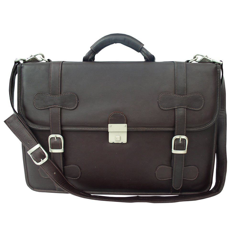Piel Leather XXL Flap-Over Portfolio, Chocolate, One Size