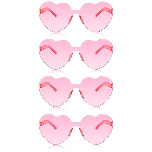 Gejoy 4 Pieces Heart Shaped Sunglasses for Women Men Valentine Gift Frameless Glasses(Light Pink)