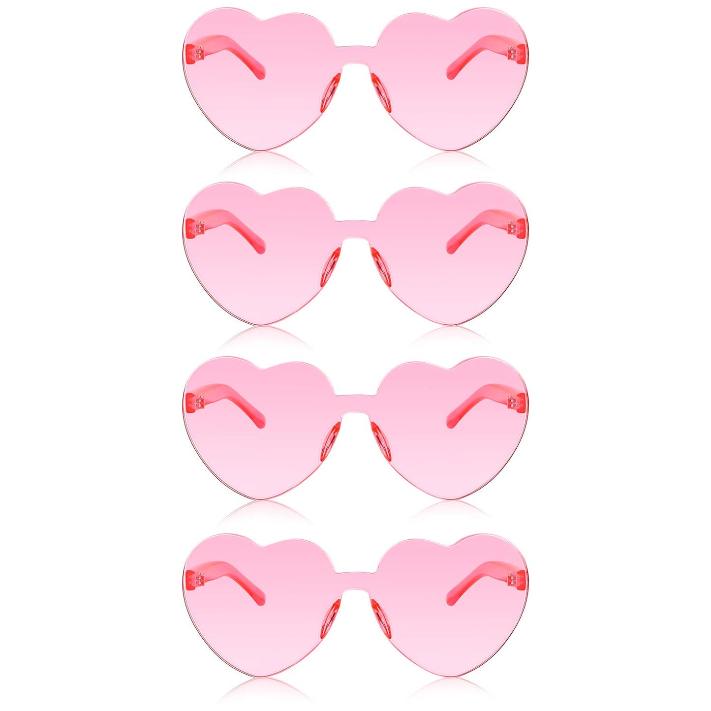 Gejoy 4 Pieces Heart Shaped Sunglasses for Women Men Valentine Gift Frameless Glasses(Light Pink)