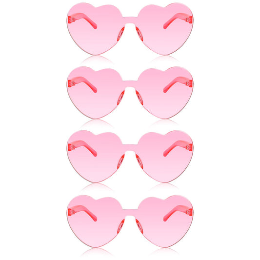 Gejoy 4 Pieces Heart Shaped Sunglasses for Women Men Valentine Gift Frameless Glasses(Light Pink)