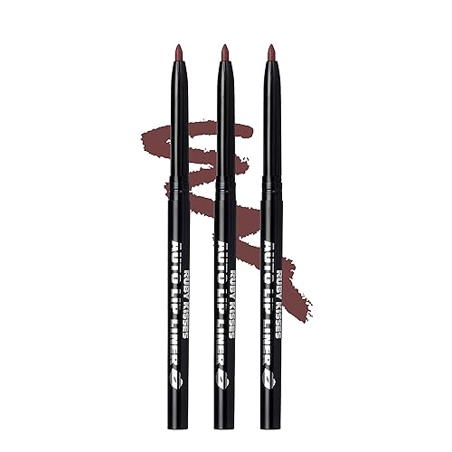 Ruby Kisses Auto Lip Liner Pencil (Cocoa 3 Pack), Long Lasting & Non-Fading, Smooth Application, Non-Feathering with Rich Pigmented Color, No