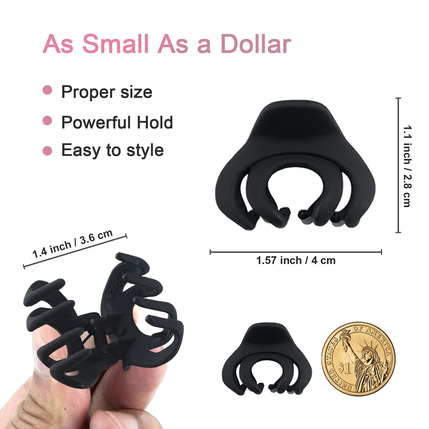 MAORULU Hair Clip, Tiny Octopus Hair Clip for Thin/Medium Thick Hair Women Girls Kids, 1.5 Inch Mini Hair Jaw Clips Matte, 10 Pack with Gift Box