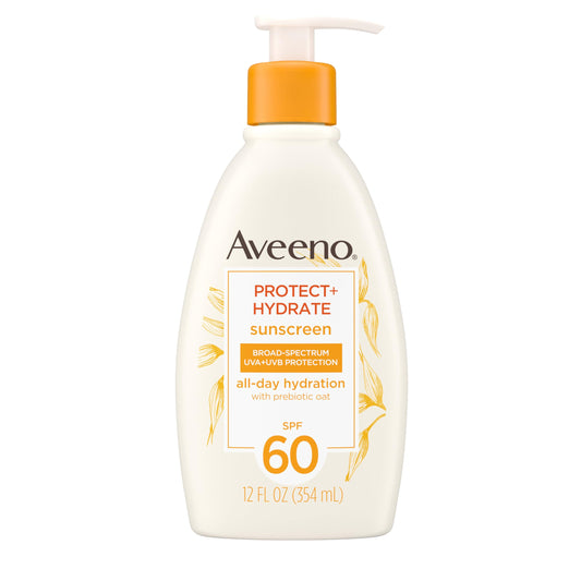 Aveeno Protect + Hydrate Sunscreen Moisturizing Lotion with Prebiotic Oat, Broad Spectrum SPF60, Paraben, & Oil Free, Weightless, Water & Sweat