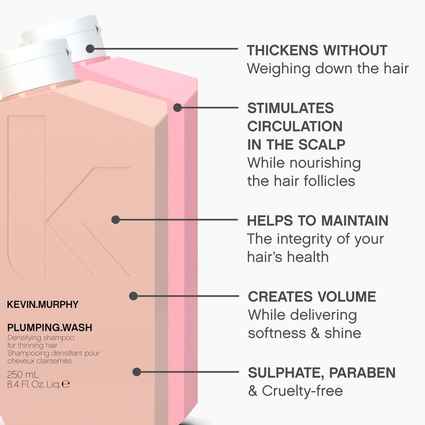 KEVIN.MURPHY PLUMPING.WASH & RINSE - Densifying Shampoo for Thinning Hair - Thickening Hair Conditioner - For Fine, Thin & Ageing Hair - 250 mL / 8.4