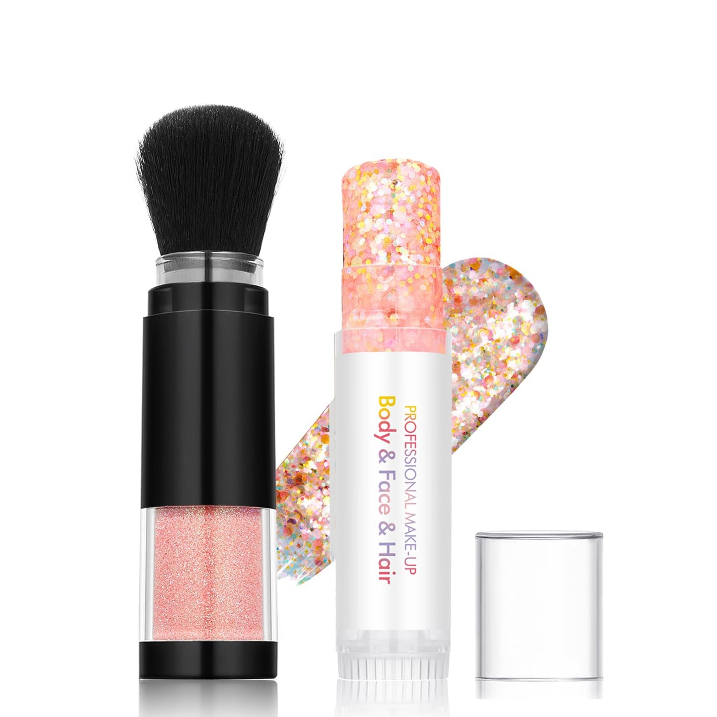 Holographic Mermaid Glitter Makeup Kit: 2-in-1 Body & Face Stick & Loose Powder with Built-in Brush for Festival, Rave, Concert, Carnival | Shimmery