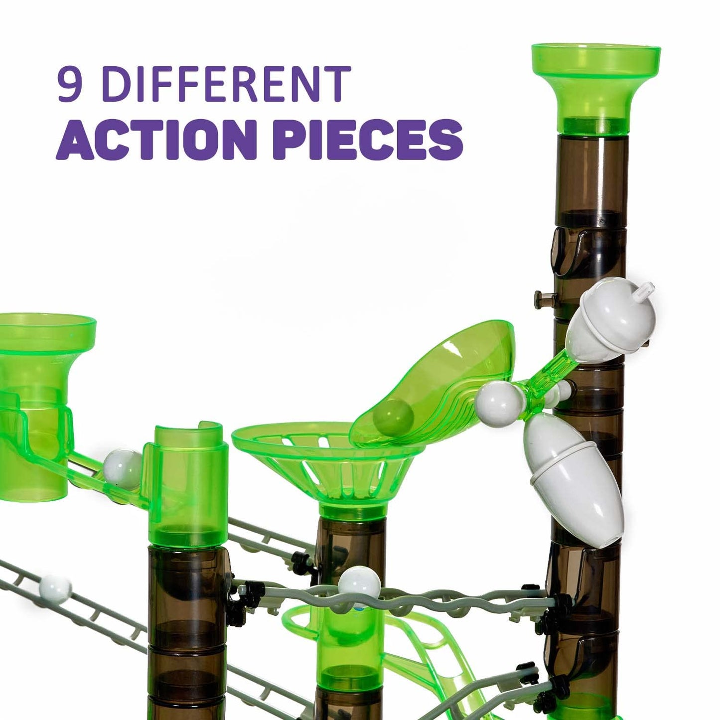 Marble Genius Marble Rails Extreme 625pcs Set – STEM Marble Run with 55 Marbles, Rails & Bases, Full-Color Instructions for Kids 8+