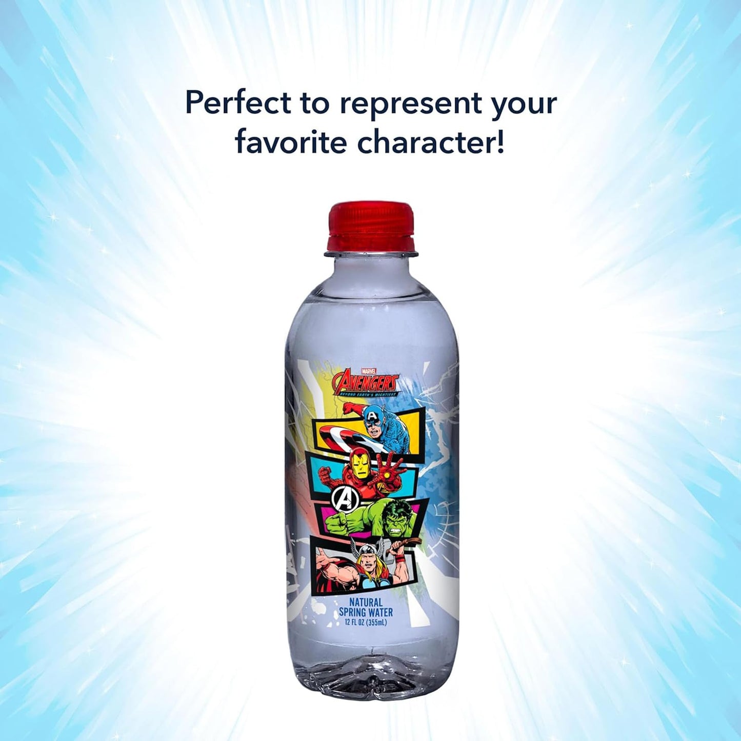 PULSE Marvel Avengers Natural Spring Water - Disney Bottles - Filtered Spring Water - BPA-Free Recyclable Bottles - 12 Pack