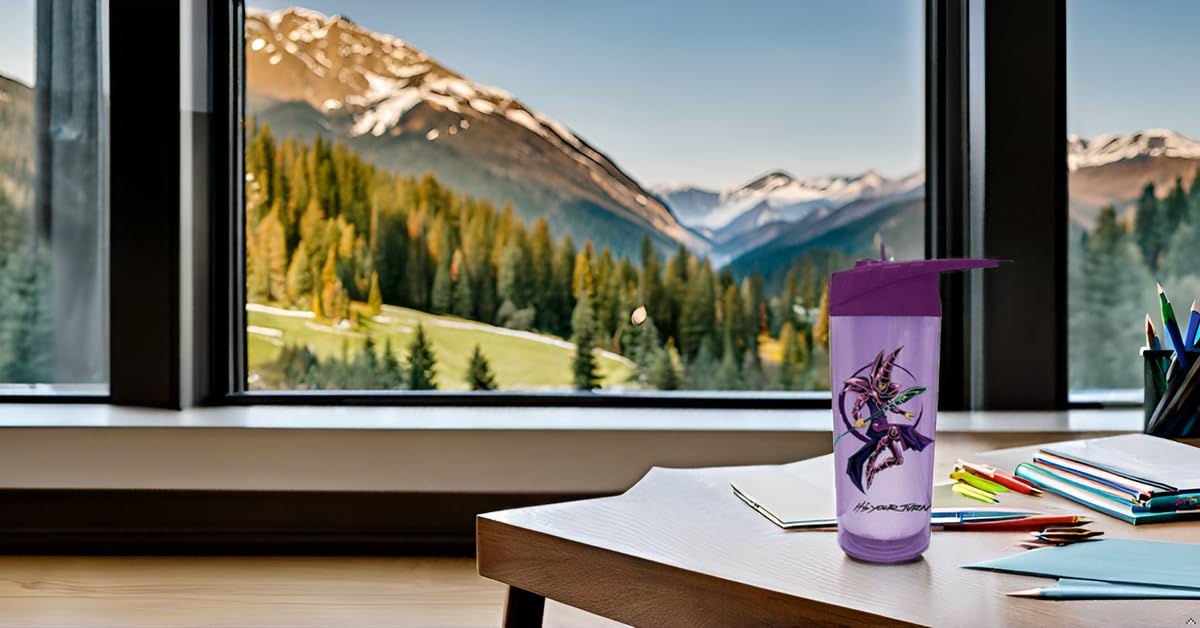 Surreal Entertainment Yu-Gi-Oh! Water Bottle with Character Design, 32 oz, Purple