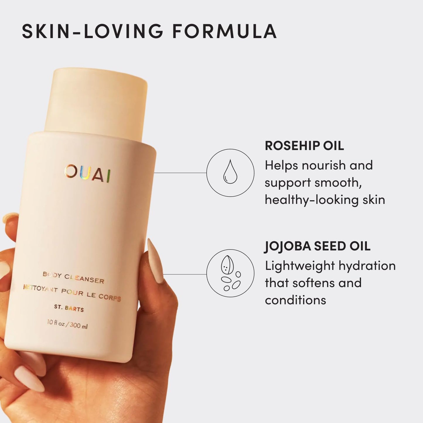 OUAI Body Cleanser, St. Barts Travel Size - Foaming Body Wash with Jojoba Oil & Rosehip Oil to Hydrate, Balance & Soften Skin - Paraben, Phthalate Beauty & Personal Care OUAI