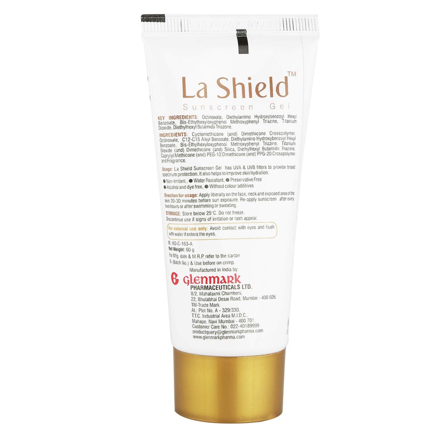 Glenmark La Shield La Shield Sunscreen Gel SPF 40, White, 60 g