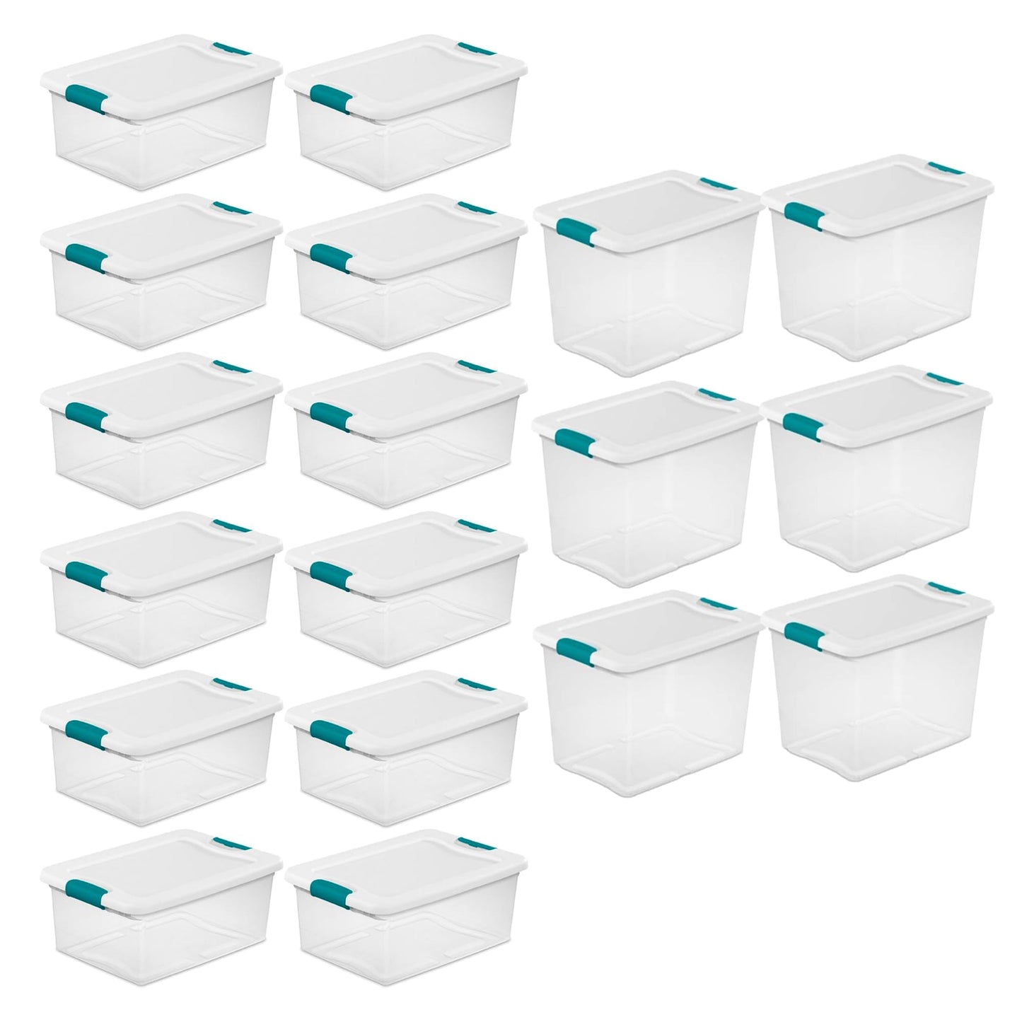 Sterilite 12 Pack 15-Quart & 6 Pack 25-Quart Storage Bins, Stackable Clear Plastic Totes w/ Latch Lids